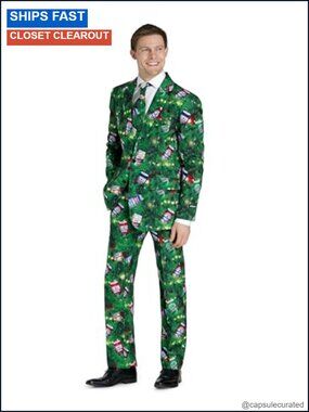 Men's 3 Piece Christmas Suit Set Blazer Pants Tie Holiday Party